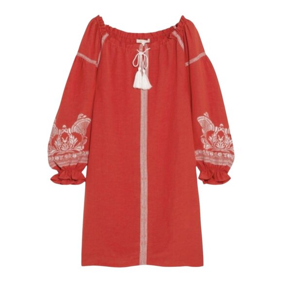 Maje Ramette Embroidered Long Sleeve Linen Blend Shift Dress Women's 1 / Small - Picture 4 of 10